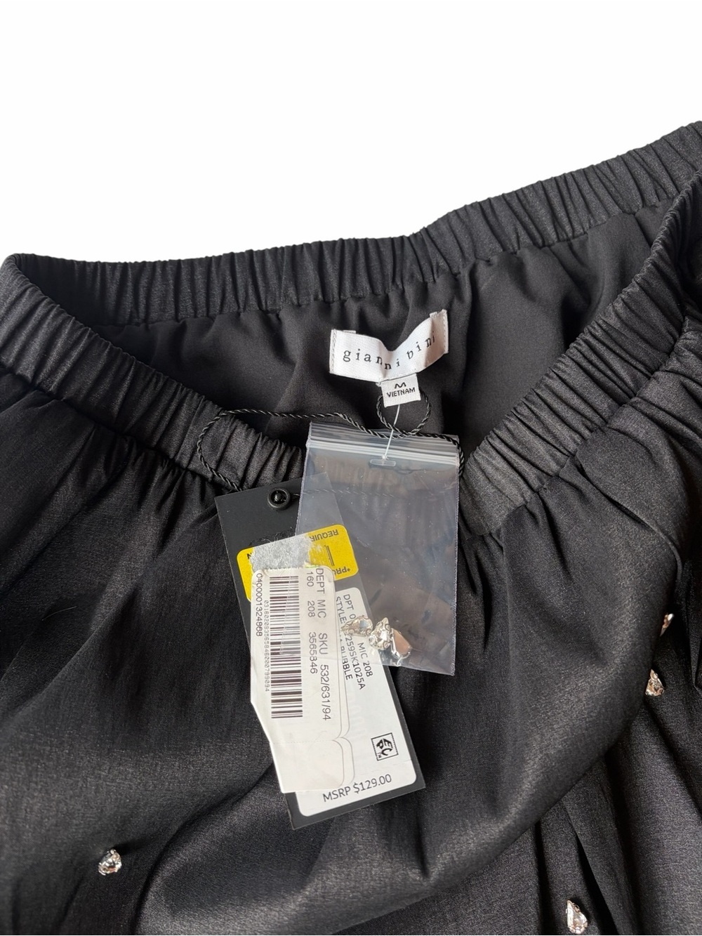Gianni Bini Nadia Rhinestone Embellished Taffeta Bubble Mini Skirt Black M - Picture 4 of 7
